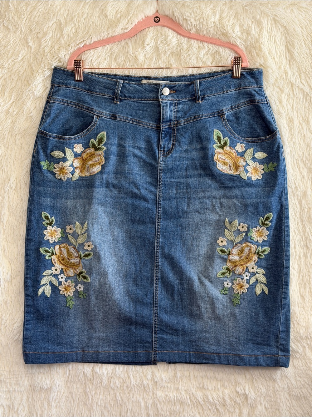 Cato Womens Boho Chic Embroidered Floral Denim Skirt Size 18W Western Y2K Folk